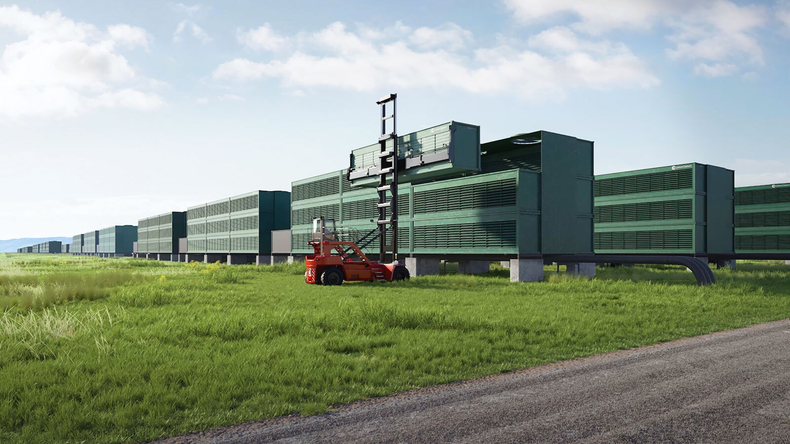 Renderings from CarbonCapture’s proposed direct air capture array.