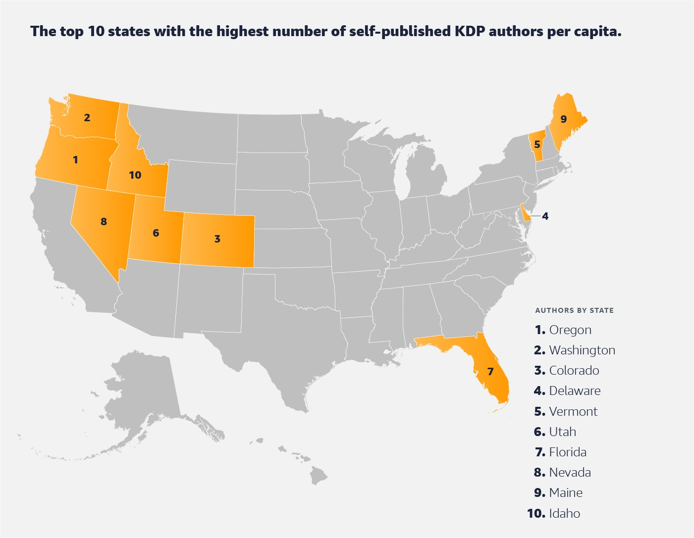 Map of the United States showing top Kindle Direct Publishing locations