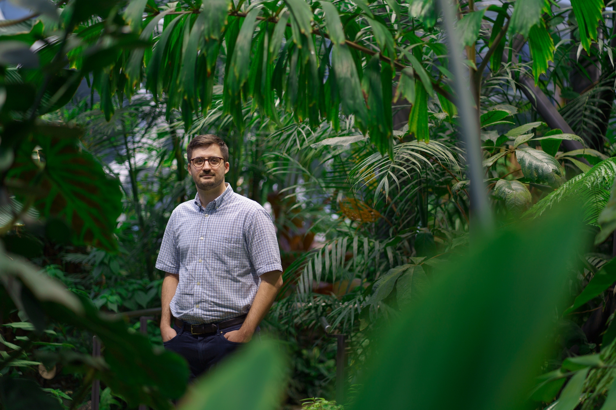 An Amazonian, Michael Tapich, poses in the Amazon Spheres