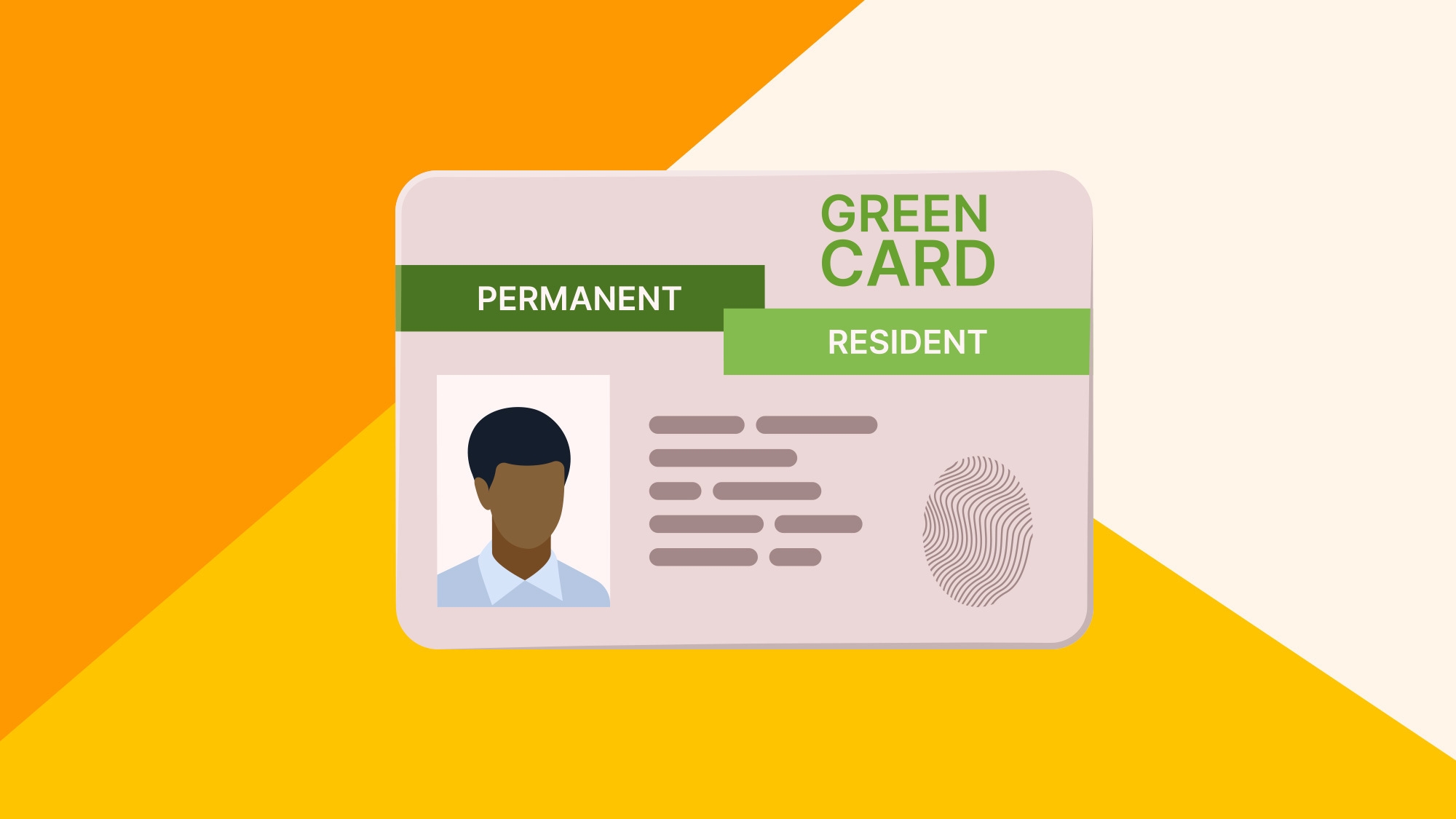 A graphic of a Green Card with the information blurred out.
